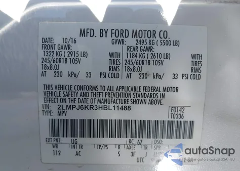 2017 Lincoln Mkx Select из США, поврежденный, VIN 2LMPJ6KR3HBL11488